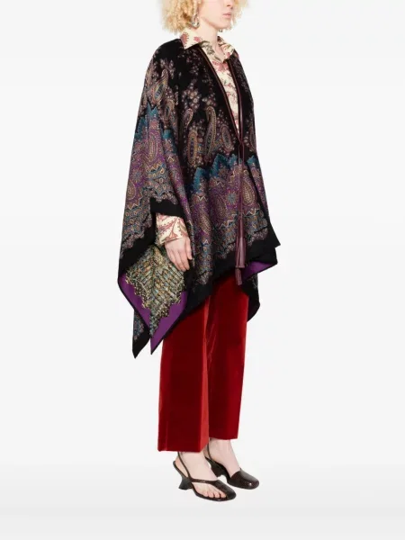 Poncho Etro cu imagine cu model paisley negru