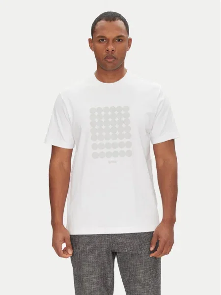 BOSS Tricou Tee Print Striped C alb