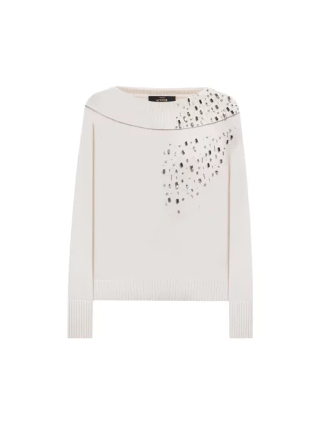 Dzianinowy sweter Twinset z dżetami biały