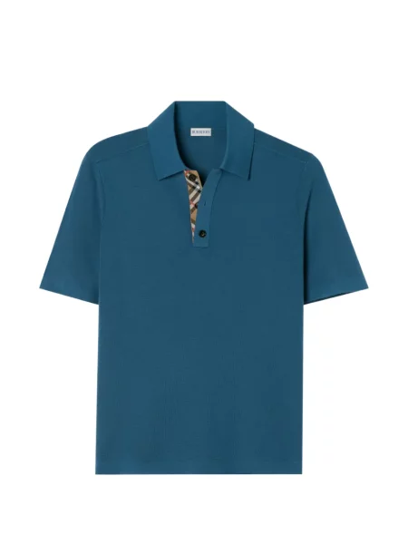 Tricou polo Burberry de lână albastru
