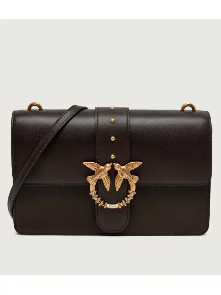Pinko De piele geantă poștaș Ove One Classic New Buckle maro