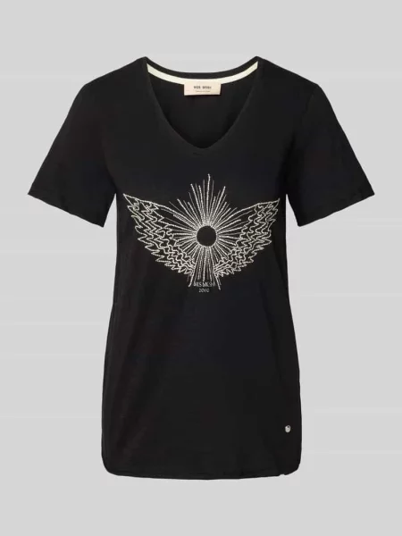 T-shirt z detalem z logo model ‘Gethi’ Mos Mosh czarna