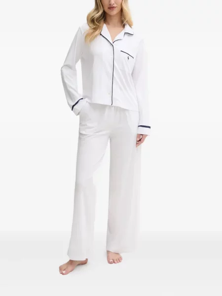 Tricou Polo Ralph Lauren cu decolteu rotund de mătase cu dungi alb