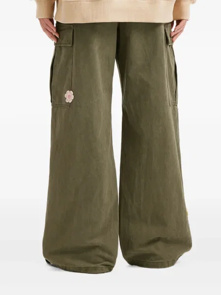 Pantaloni cargo Mini Cream cu model floral verde