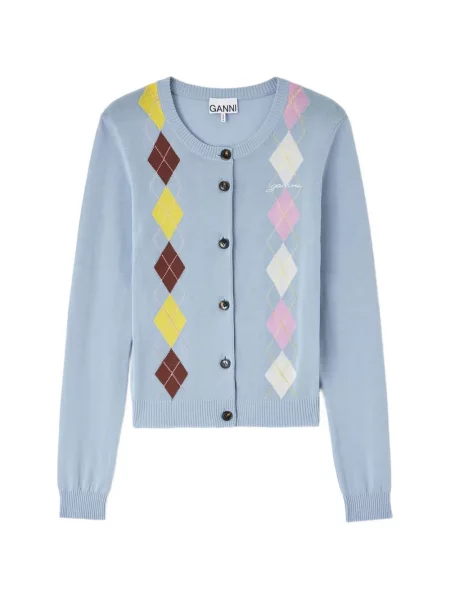 Cardigan Ganni cu model argyle albastru