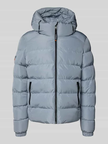 Kurtka pikowana z kapturem i bocznymi zapinanymi na błyskawiczny Superdry niebieska