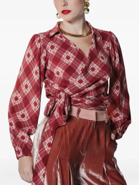 Bluzka Lethicia Bronstein w kratkę kopertowa czerwona