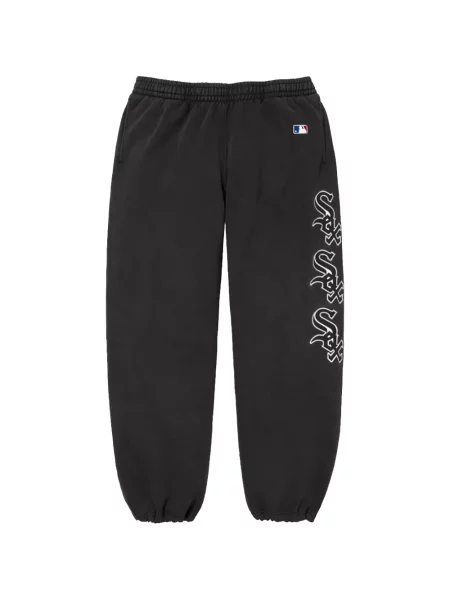 Pantaloni Supreme alergare cu autograf alb