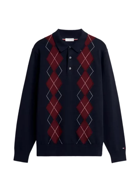 Tricou polo Tommy Hilfiger cu model argyle albastru
