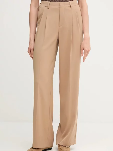OUI pantaloni bej lat high waist maro