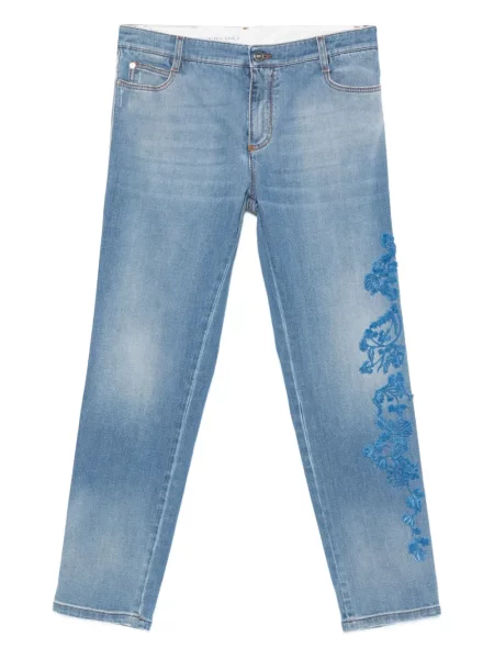 Blugi Ermanno Scervino cu broderie cu model floral albastru