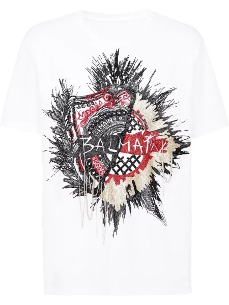 Tricou Balmain cu broderie alb