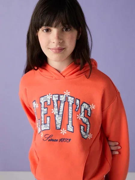 Levi's dukserica sa kapuljačom za djecu od pamuka LOGO HOODIE narančasta