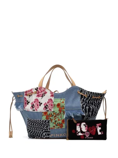 Květinová shopper kabelka Pinko s potiskem modrá