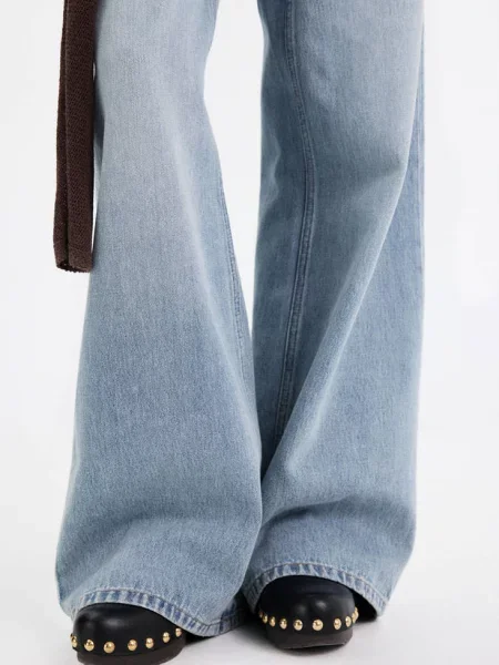 Jeansy wide leg z postrzępioną talią średni Kobieta 46 MANGO niebieski