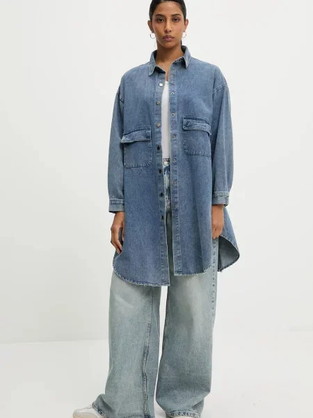 Answear Lab koszula jeansowa relaxed z kołnierzykiem klasycznym niebieski