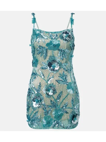 Rochie Rachel Gilbert cu model floral cu mărgele albastru