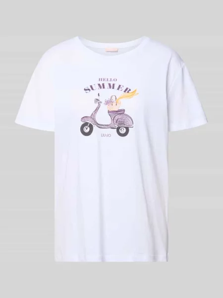 T-shirt z motywem i obszyciem ozdobnymi kamieniami Liu Jo White biała
