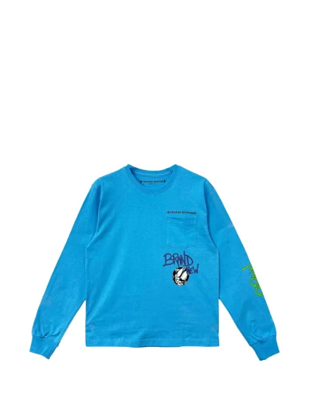 Tricou Chrome Hearts cu motiv cu inimi lung albastru