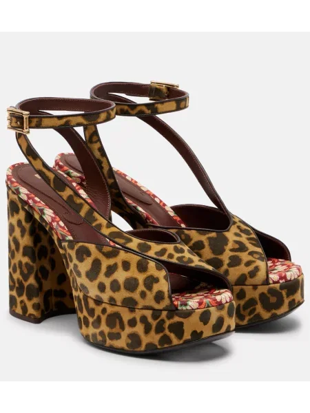 Sandali Etro s platformo s potiskom z leopardjim vzorcem rjava