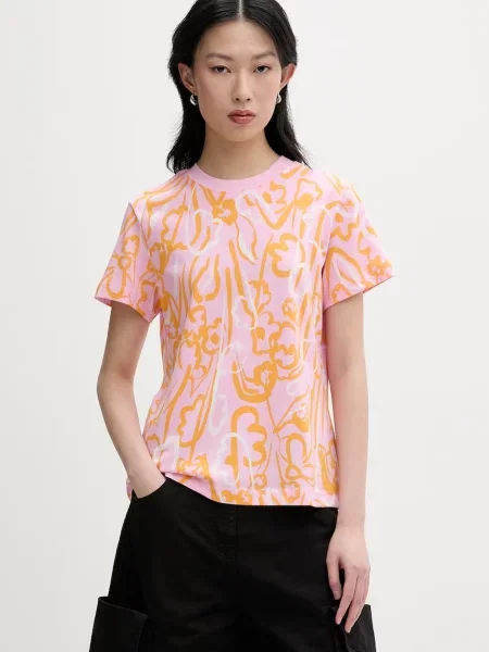 Marimekko T-shirt z bawełną różowa