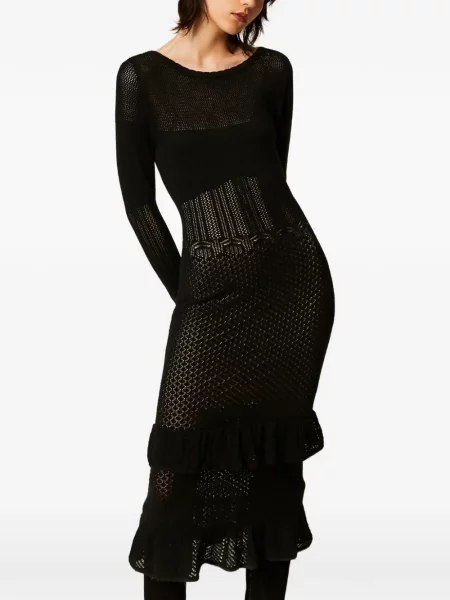 Lung rochie Twinset de lână cu volane negru