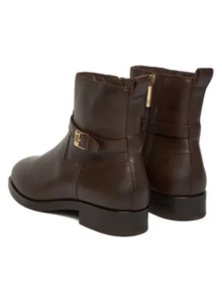 Tommy Hilfiger Kožené členkové topánky TH BUCKLE RIDING LEATHER BOOTIE hnedá