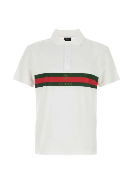 Tricou polo Gucci cu dungi cu imagine alb