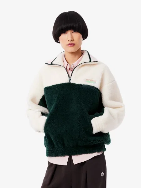Флісова кофта Lacoste білий/чорний білий