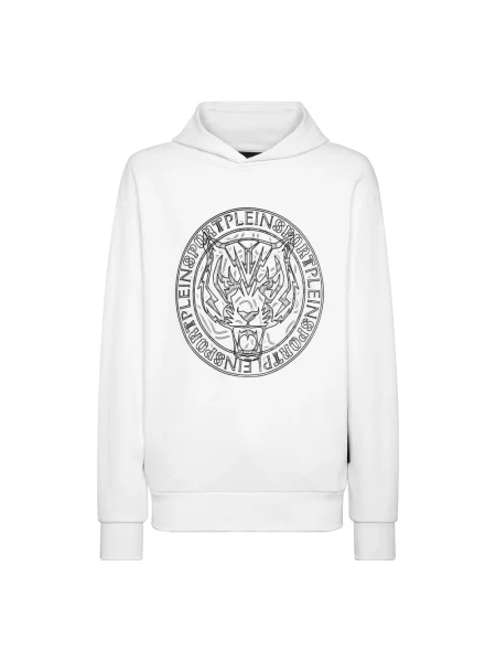 Bluza z kapturem Plein Sport z kapturem w tygrysie prążki biała