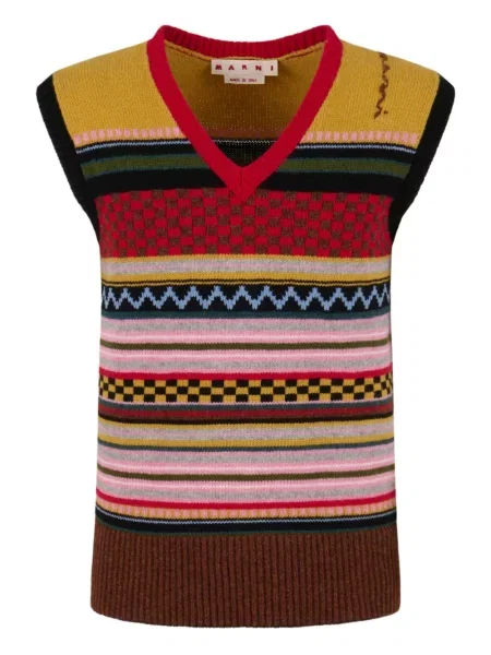 Vestă Marni de lână cu dungi roșu