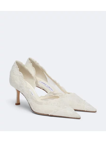 Pantofi cu toc Jimmy Choo din dantelă alb
