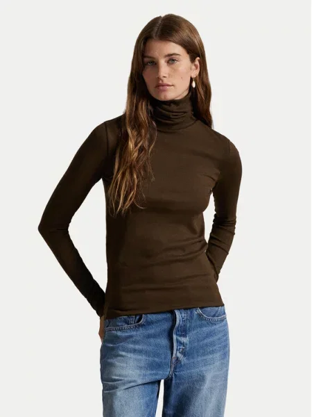 Пуловер Polo Ralph Lauren от лека материя с поло кафяво