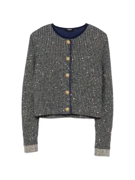 Cardigan Balmain din tweed albastru