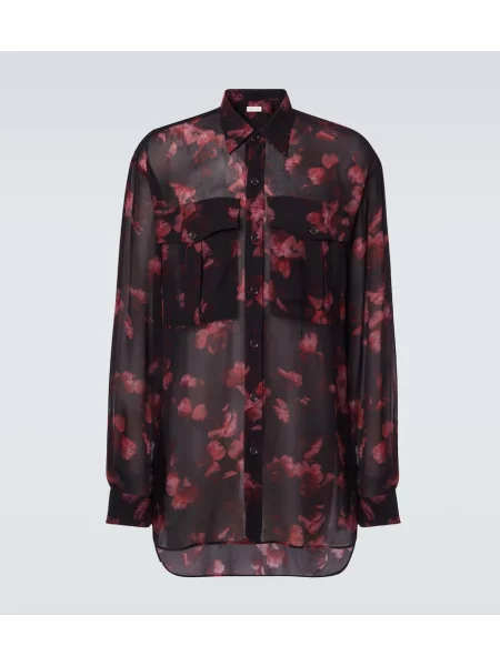 Cămașă Dries Van Noten cu model floral transparente bordo