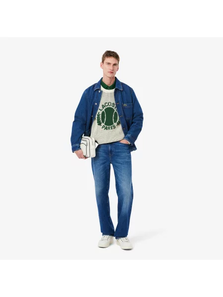 Lacoste Denimowa Kurtka Z Kołnierzem Koszulowym Oversize Ciemnoniebieska niebieski
