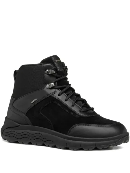 Sneakerși Geox cu șireturi din piele de căprioară negru