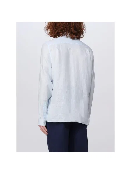 Lacoste koszula lniana regular z kołnierzykiem button-down niebieski