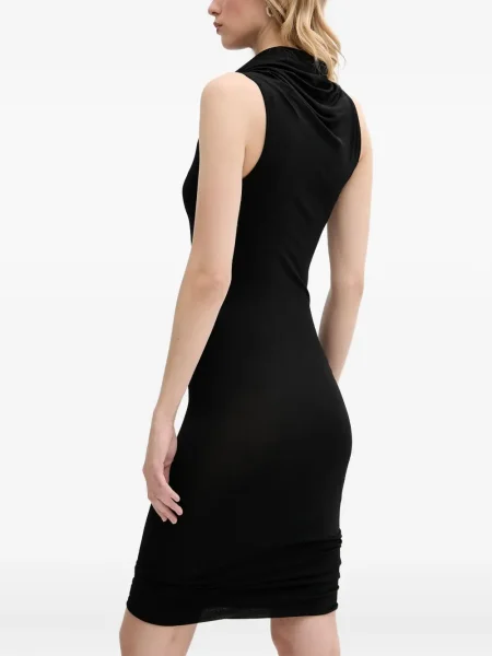 Rochie midi Rick Owens Lilies fără mâneci drapată până la genunchi negru
