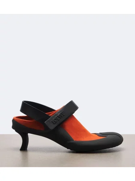 Pantofi cu toc Loewe din piele de căprioară slingback portocaliu