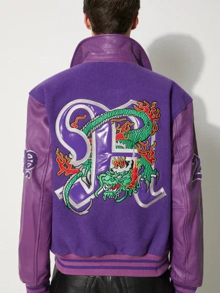 Awake NY geaca de lana Varsity Jacket de tranzitie oversize violet