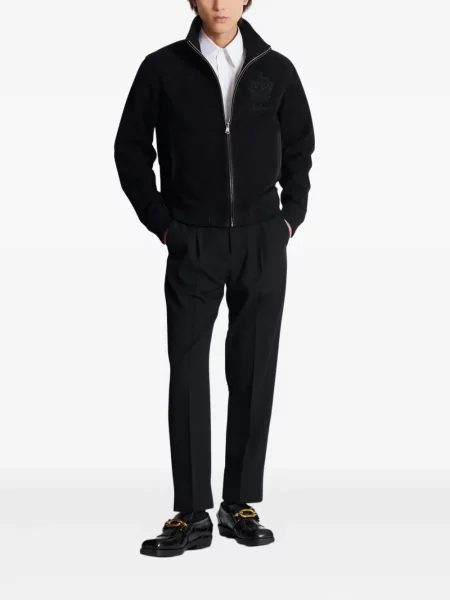 Geacă Balmain cu broderie din piele de căprioară negru