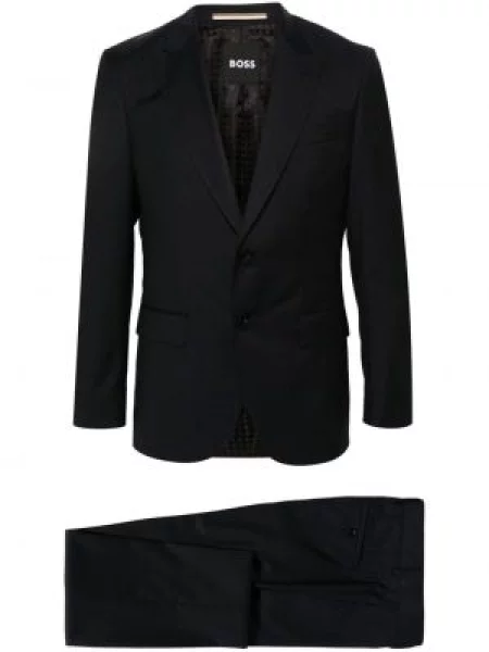 Vlněný oblekový jednořadý oblek Boss modrý