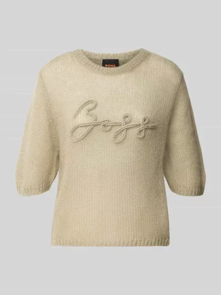 Sweter w kroju regular fit z mieszanki żywej wełny i modalu model C_Farezza' Boss Orange beżowy
