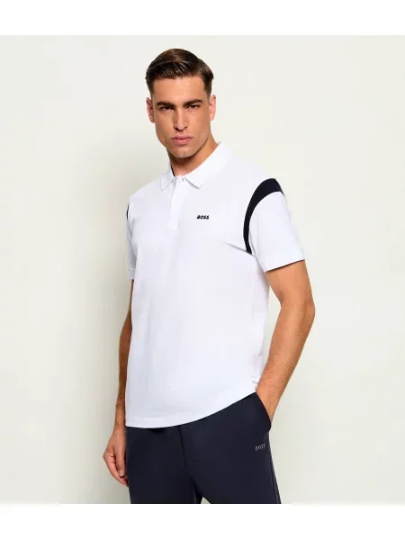 Tricou polo Boss Green stretch alb