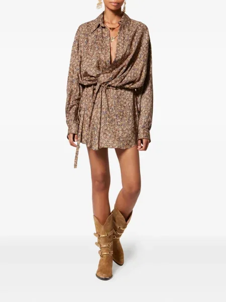 Rochie mini Isabel Marant cu model floral de costum maro