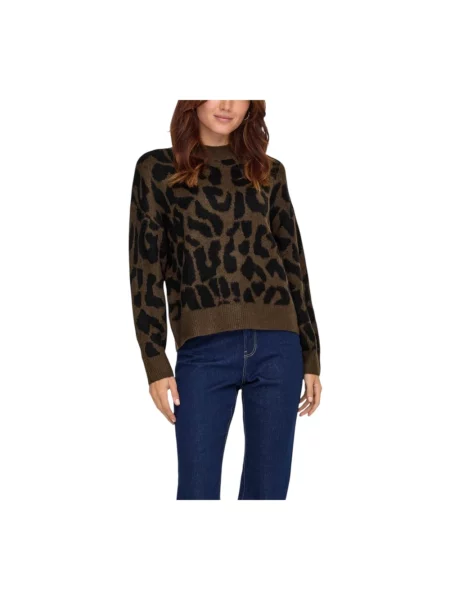 Dzianinowy sweter Jacqueline De Yong z długim rękawem brązowy