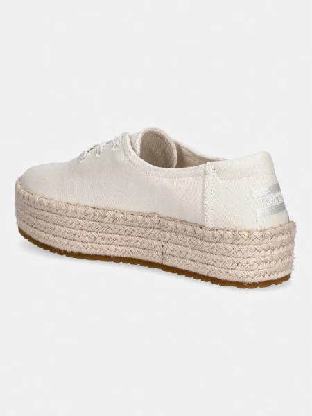 Lniane espadryle Toms sznurowane na platformie beżowe