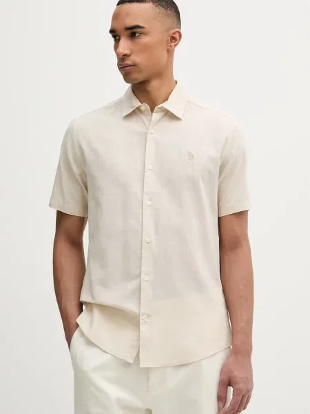 U.S. Polo Assn. cămașă safari bărbați cu in LINEN BLEND SS bej