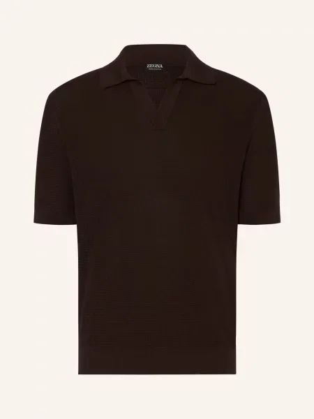 Zegna Pletené Polo Tričko tmavě hnědá